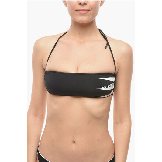 Bandeau Bikini Top with Printed Contrasting Logo