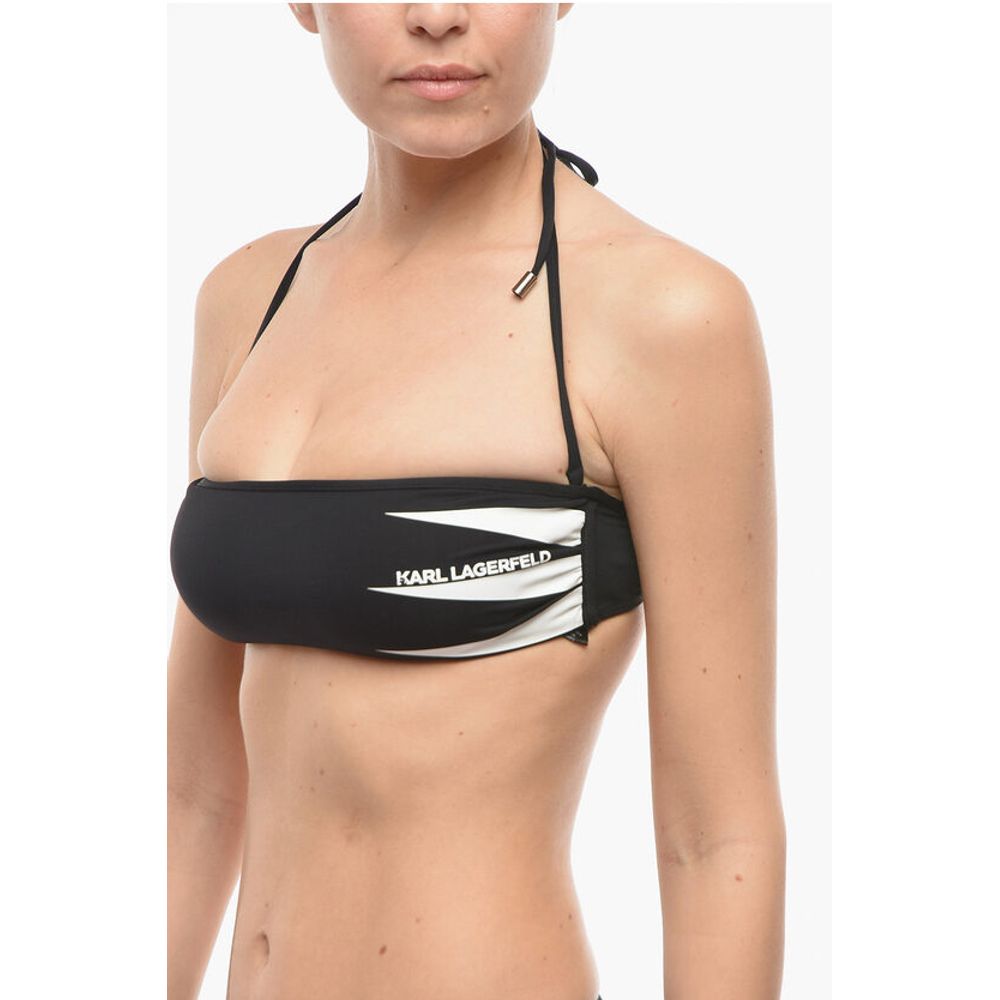 Bandeau Bikini Top with Printed Contrasting Logo