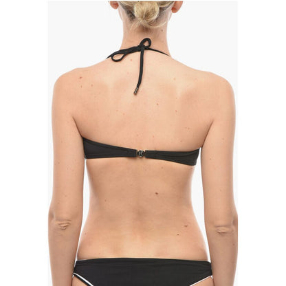 Bandeau Bikini Top with Printed Contrasting Logo
