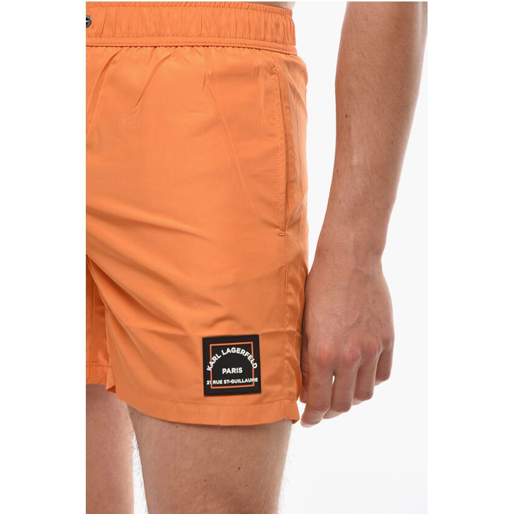 RUE ST-GUILLAME Solid Color Swim Shorts with 3 Pockets