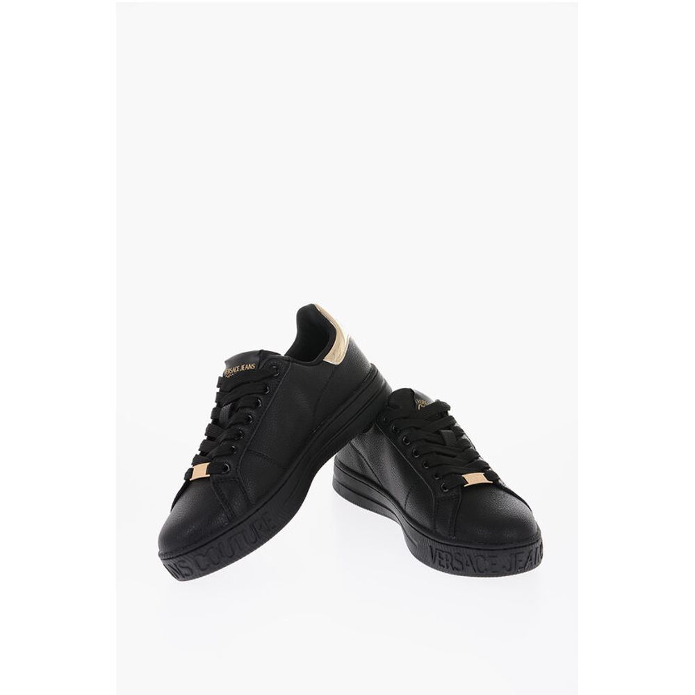 JEANS COUTURE Textured Leather Low-Top Sneakers with Golden