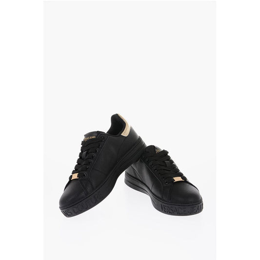 JEANS COUTURE Textured Leather Low-Top Sneakers with Golden