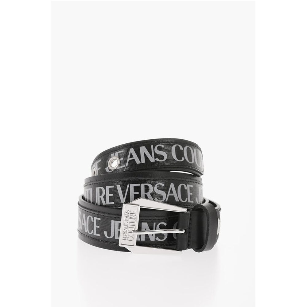 JEANS COUTURE Saffiano Leather Belt with Printed Logo 35mm
