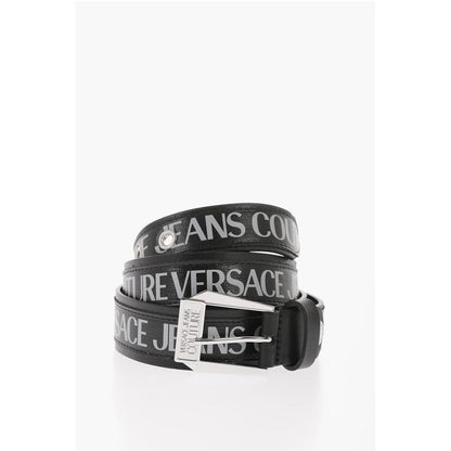 JEANS COUTURE Saffiano Leather Belt with Printed Logo 35mm