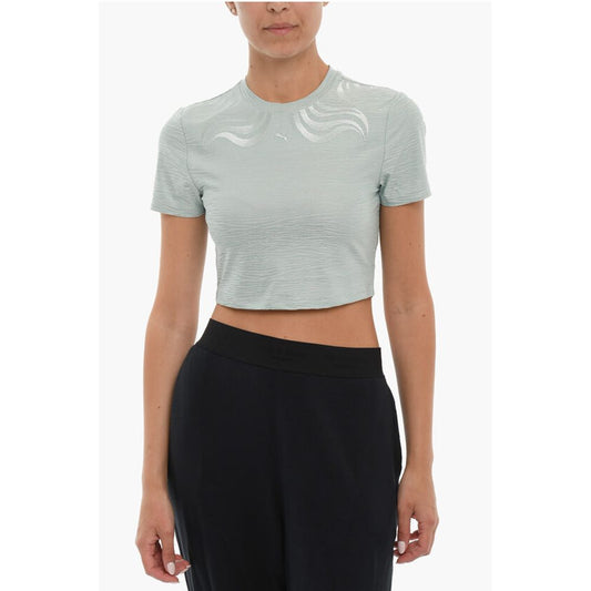 Crew-neck SNOW TIGER Cropped T-Shirt with Embroidery