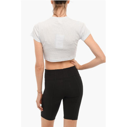 Ribbed Crew-neck Cropped T-Shirt with Front Buttoning