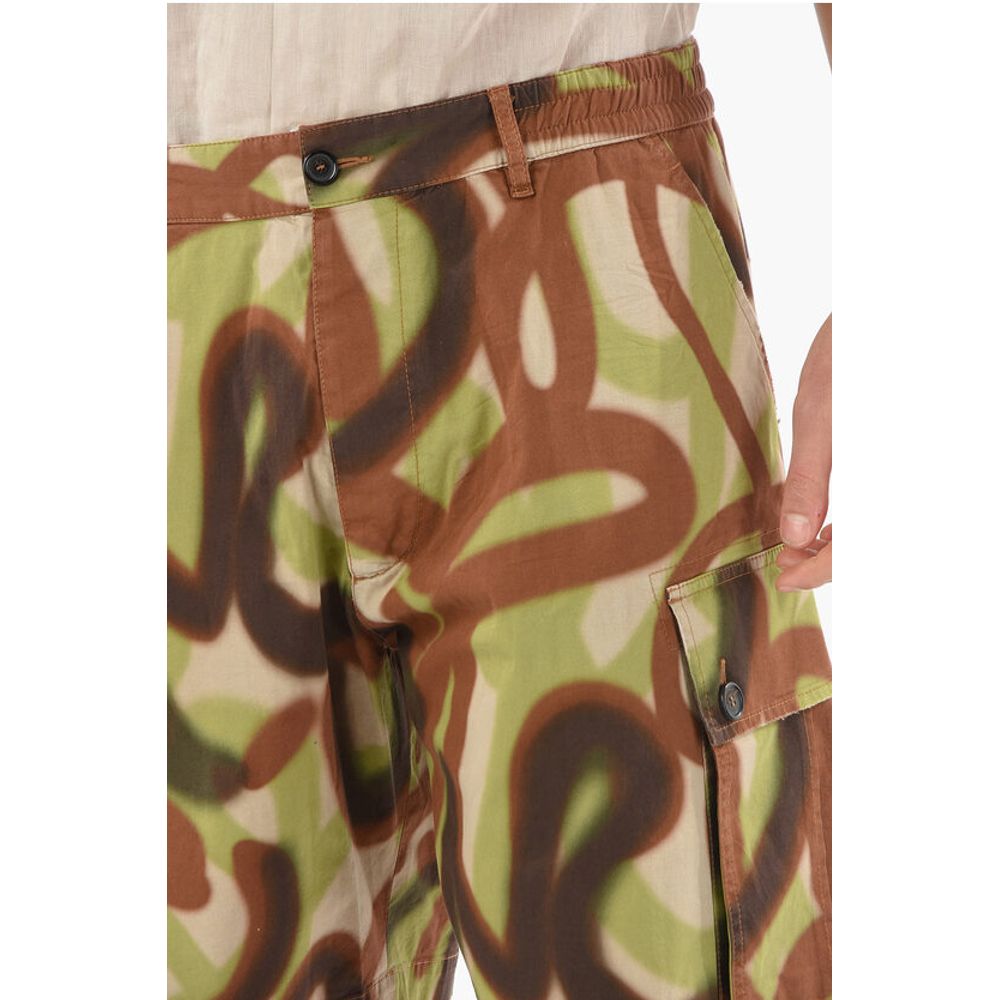 Camouflage Pattern Cargo Shorts with Elastic Waistband