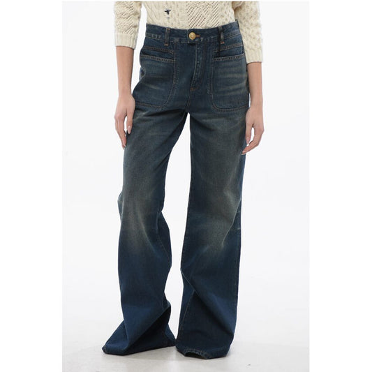 4-Pocketed Flared Fit Denims with Jewel Button