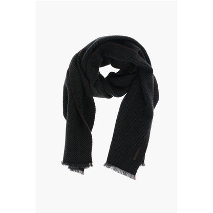 herringbone patterned cashmere scarf