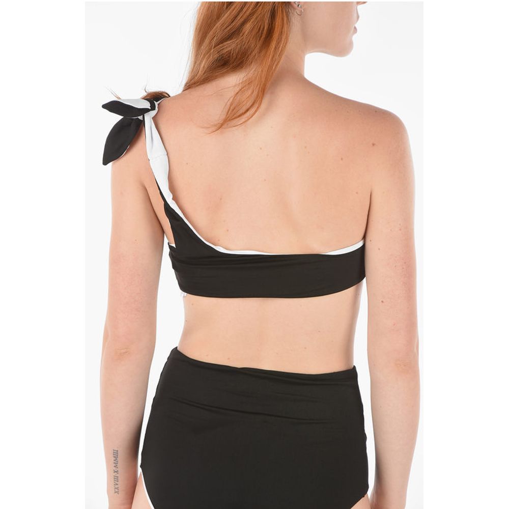 Printed WE GET REAL One-shoulder Bikini Top