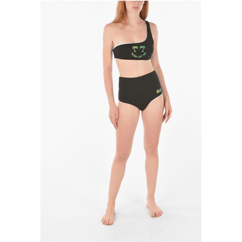 Printed WE GET REAL One-shoulder Bikini Top