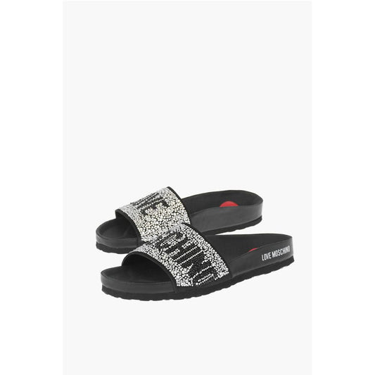 LOVE leather slides with rhinestones
