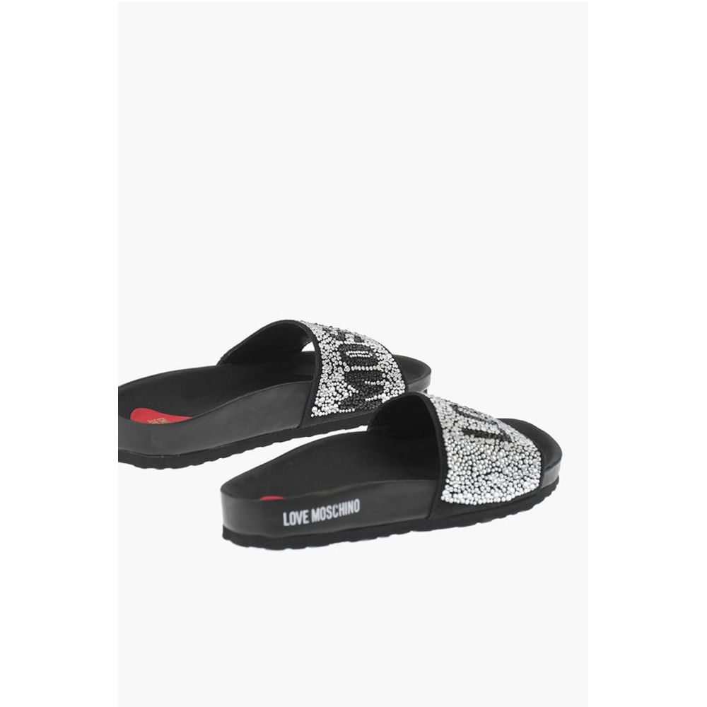LOVE leather slides with rhinestones