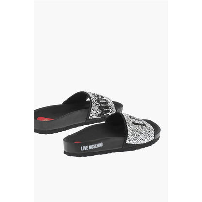 LOVE leather slides with rhinestones