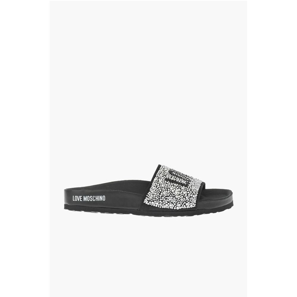 LOVE leather slides with rhinestones