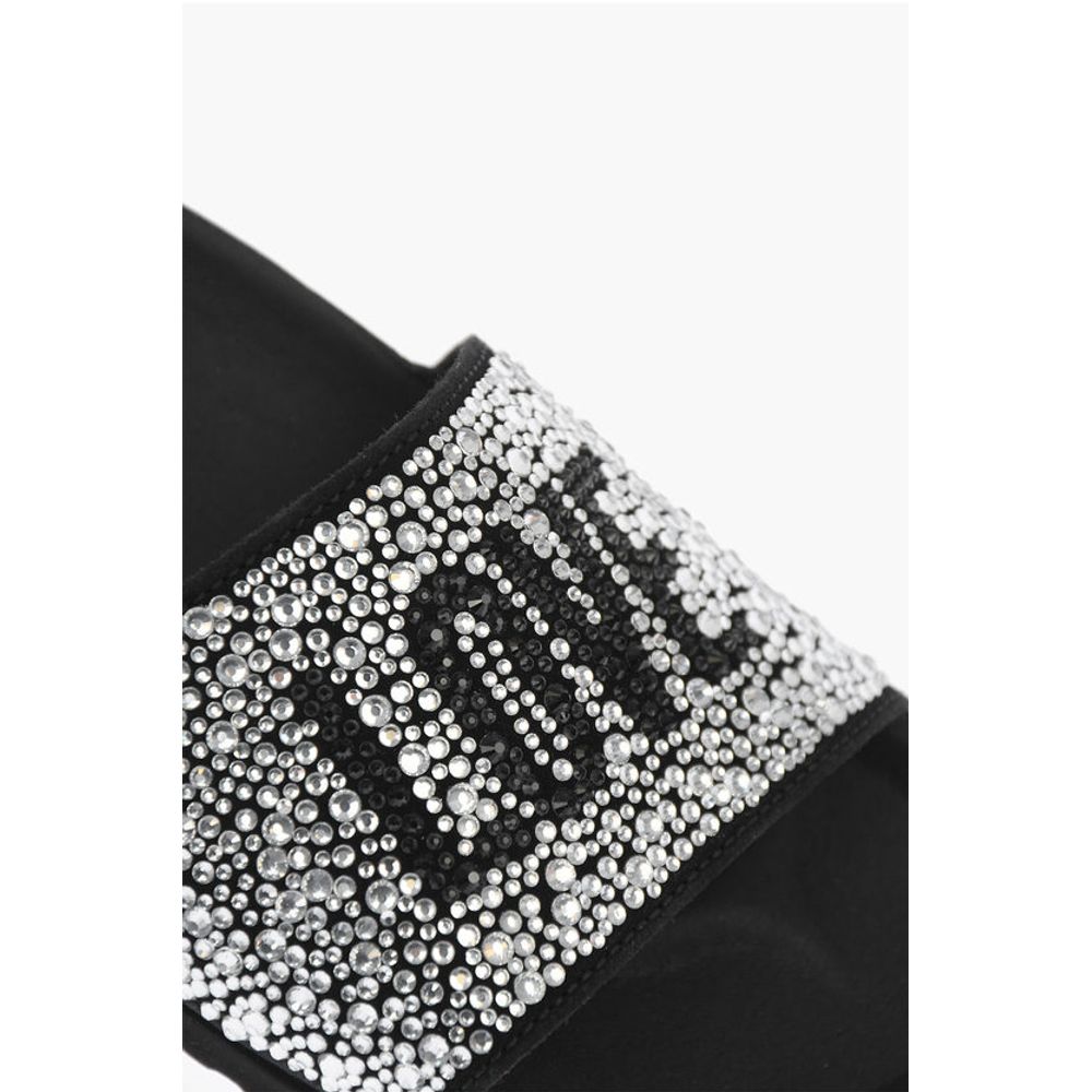 LOVE leather slides with rhinestones