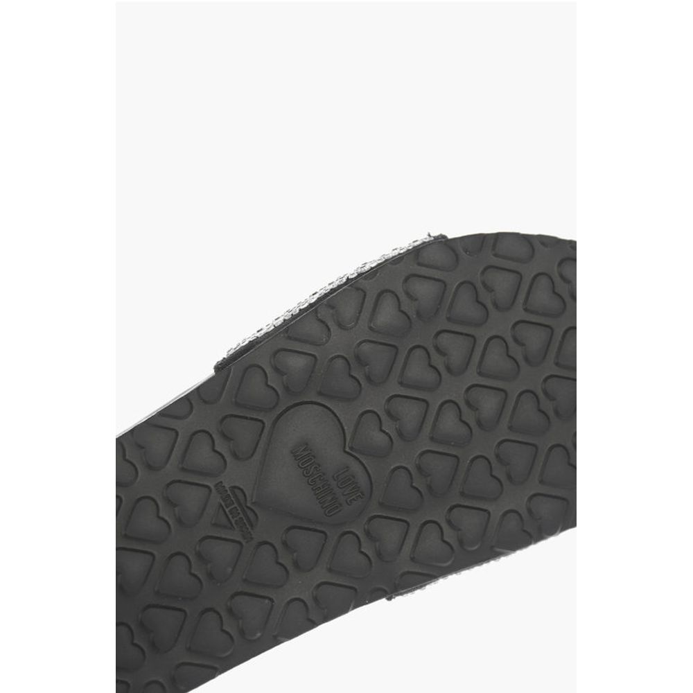 LOVE leather slides with rhinestones