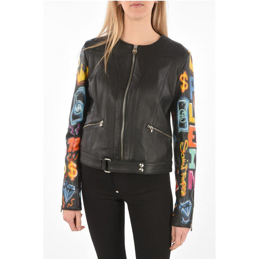 COUTURE Leather Jacket GRAFFITI with Printed Sleeves