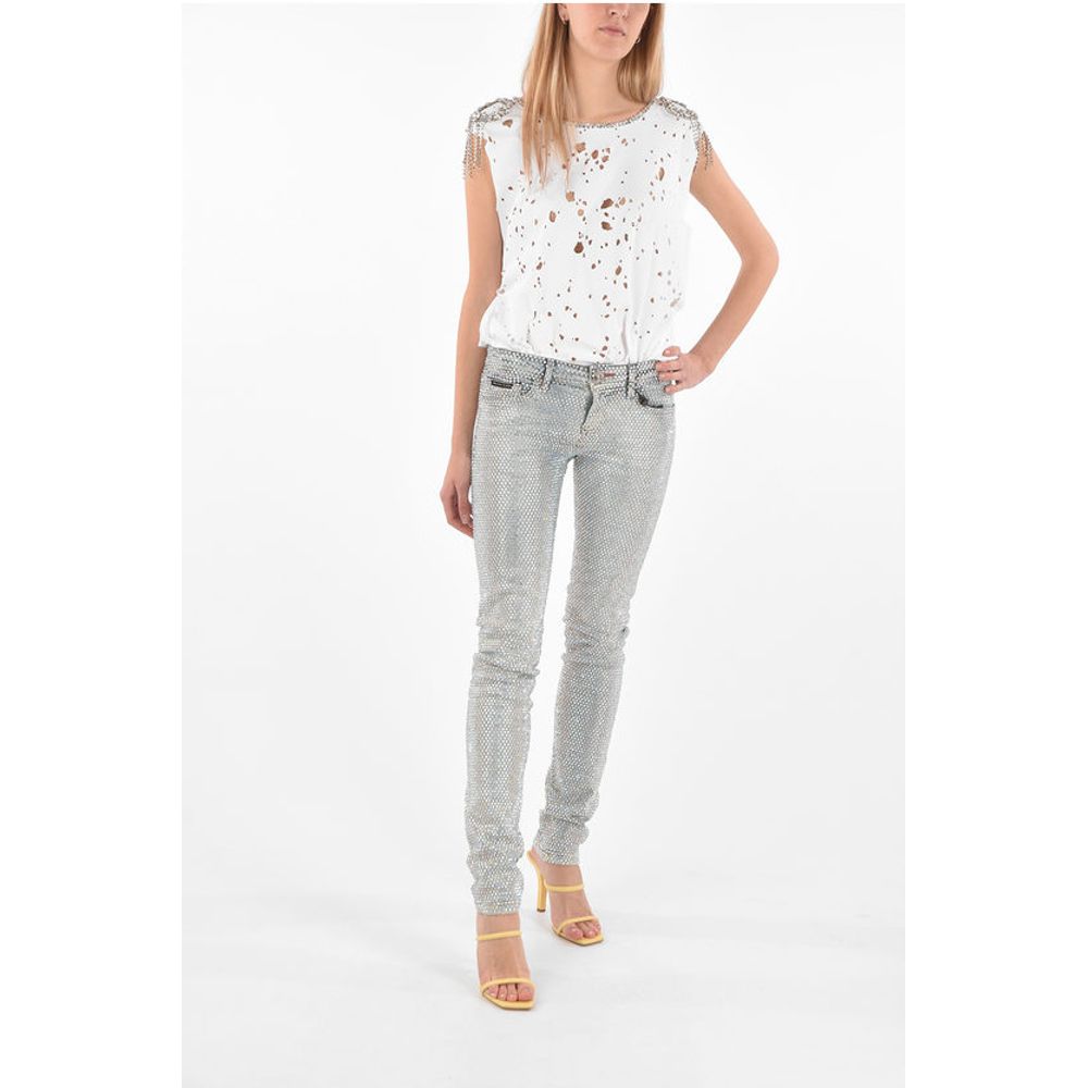 all-over crystals slim fit jeans