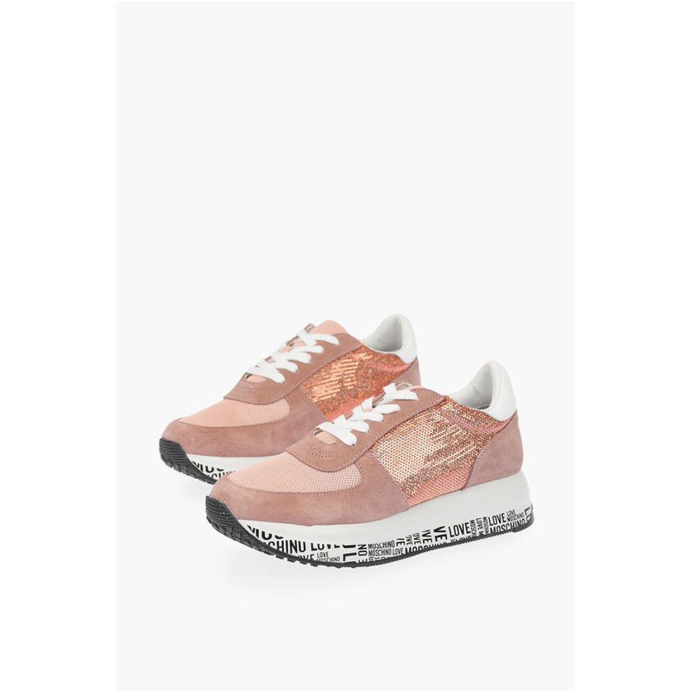 LOVE suede leather and sequined sneakers with all over logo