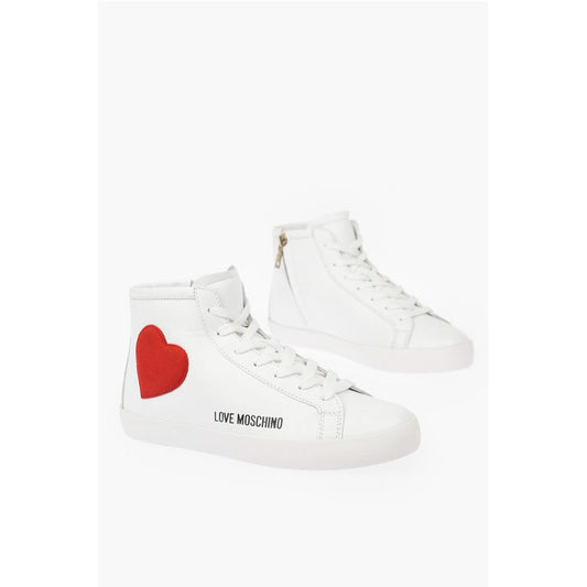LOVE leather high top sneakers with velvet heart and side zi