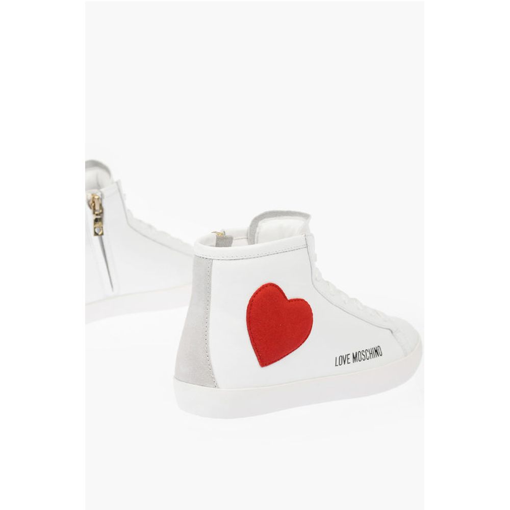 LOVE leather high top sneakers with velvet heart and side zi