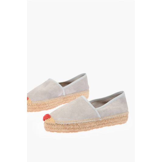 LOVE Suede Split Leather Platform Espadrilles with Embroider