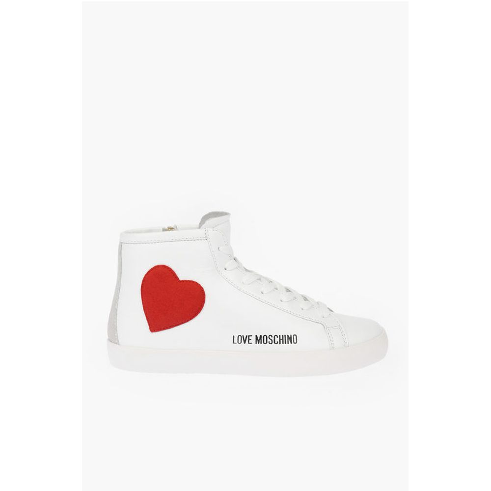 LOVE leather high top sneakers with velvet heart and side zi