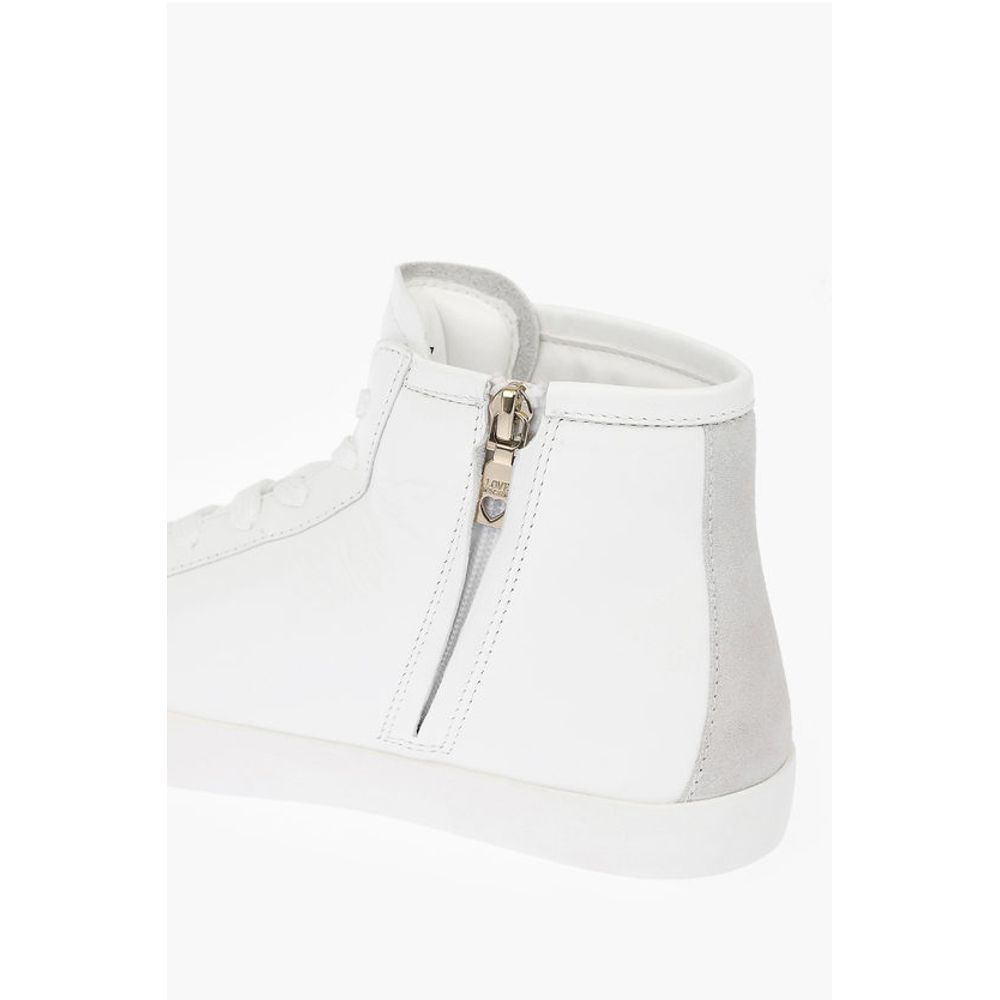 LOVE leather high top sneakers with velvet heart and side zi