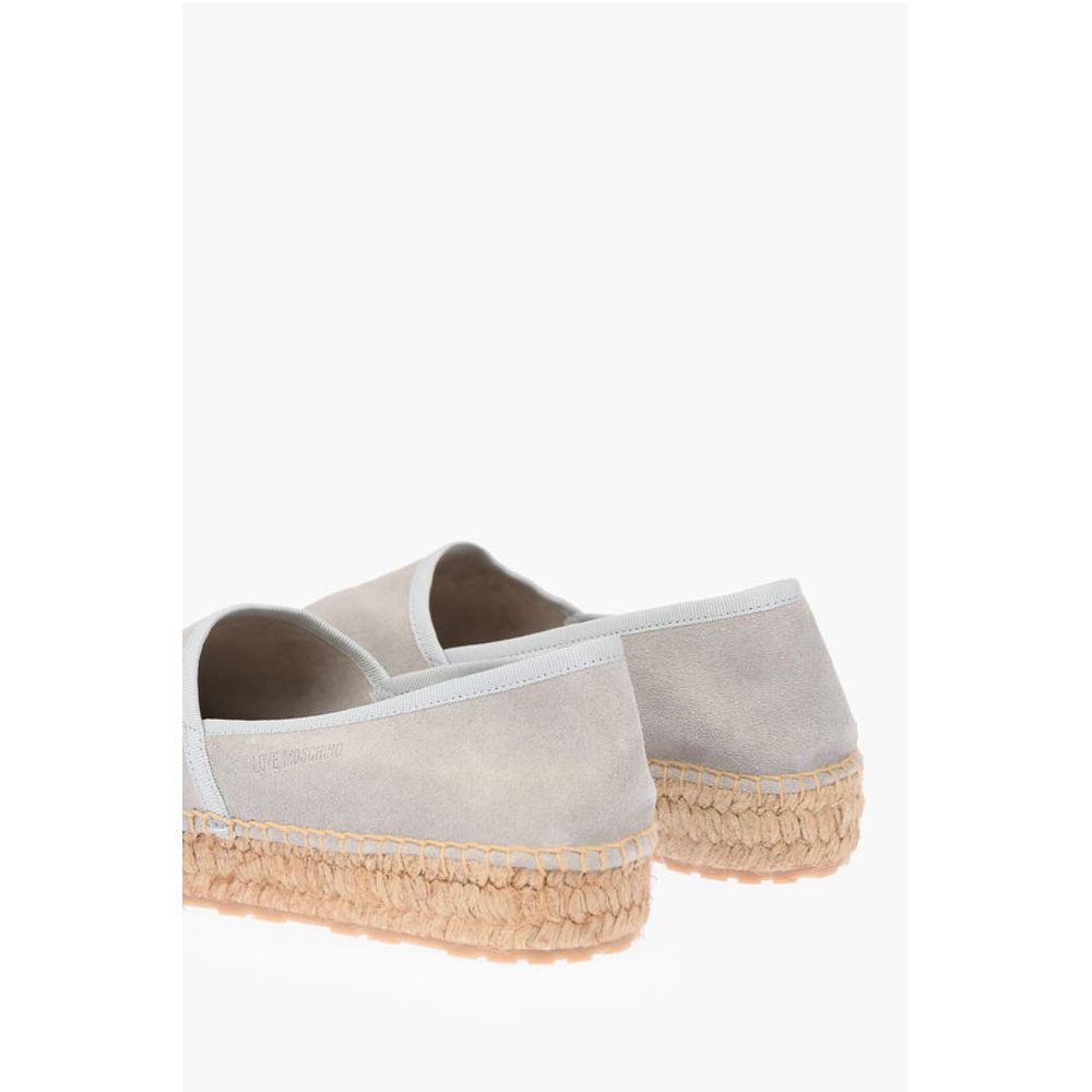 LOVE Suede Split Leather Platform Espadrilles with Embroider