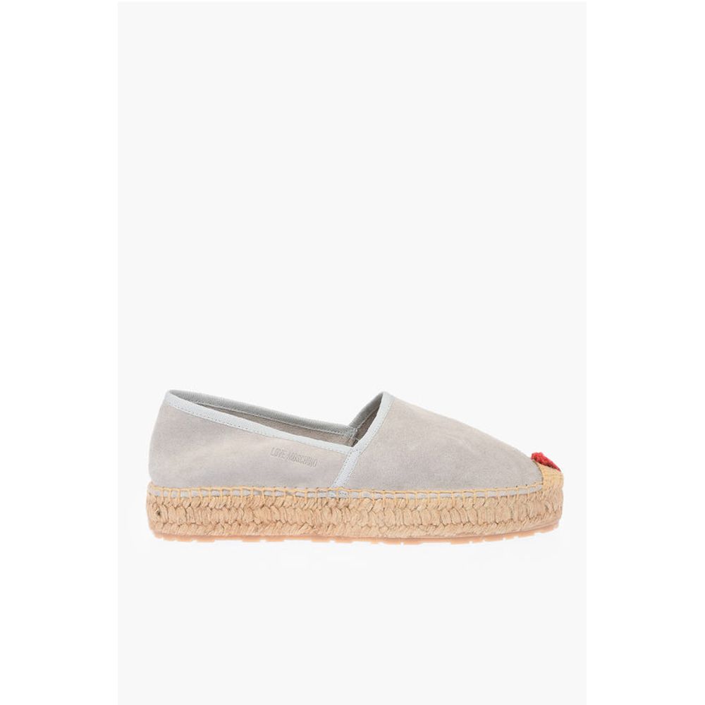 LOVE Suede Split Leather Platform Espadrilles with Embroider