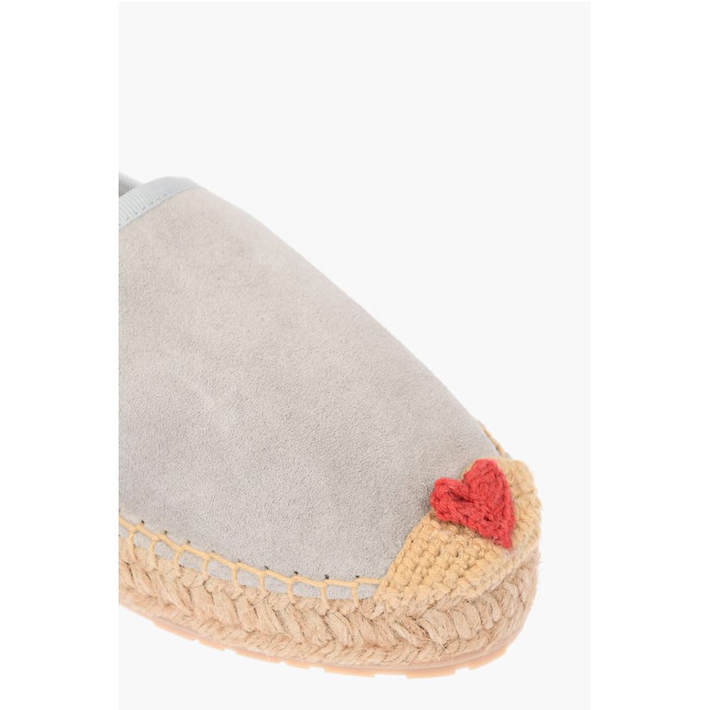 LOVE Suede Split Leather Platform Espadrilles with Embroider