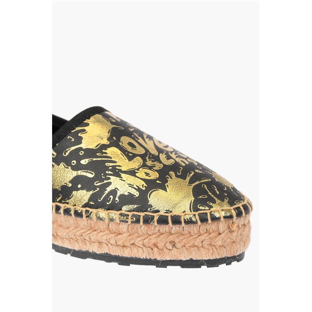 LOVE Leather SPLASH Platform Espadrilles with Logo 4 cm