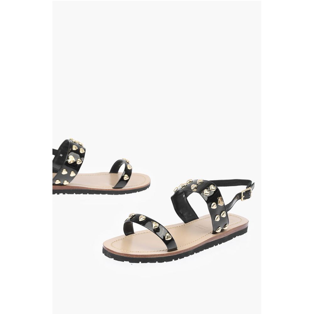 LOVE Patent Leather Flat Sandals with Heart Studs