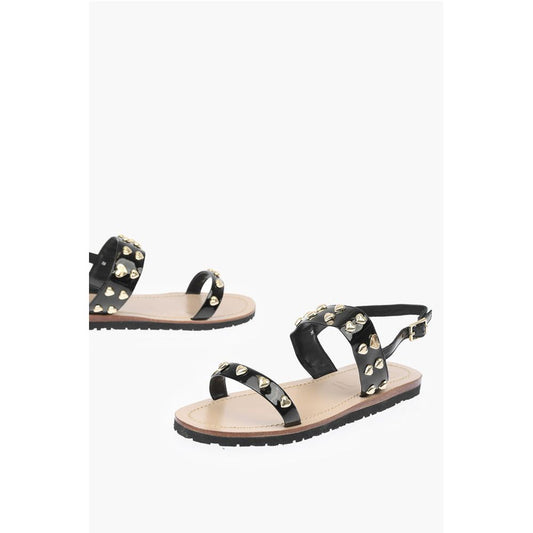 LOVE Patent Leather Flat Sandals with Heart Studs