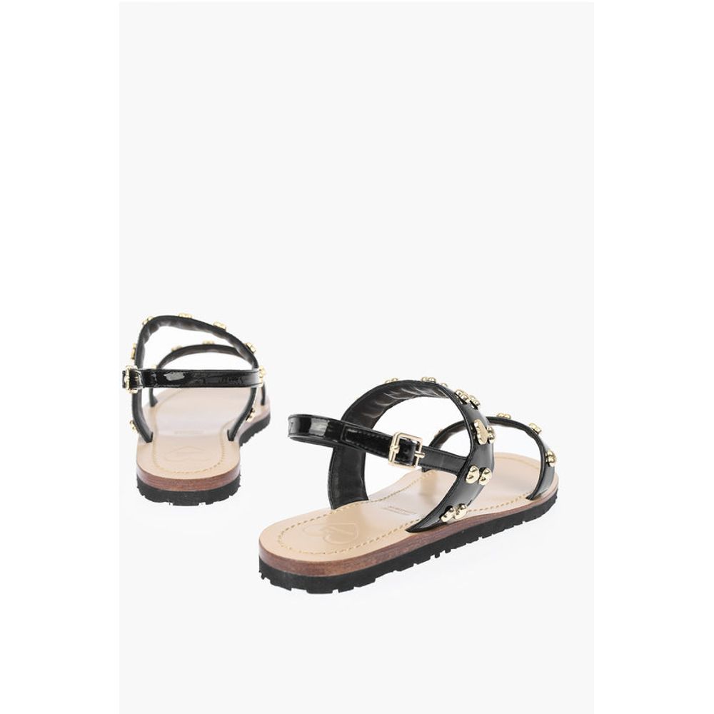 LOVE Patent Leather Flat Sandals with Heart Studs