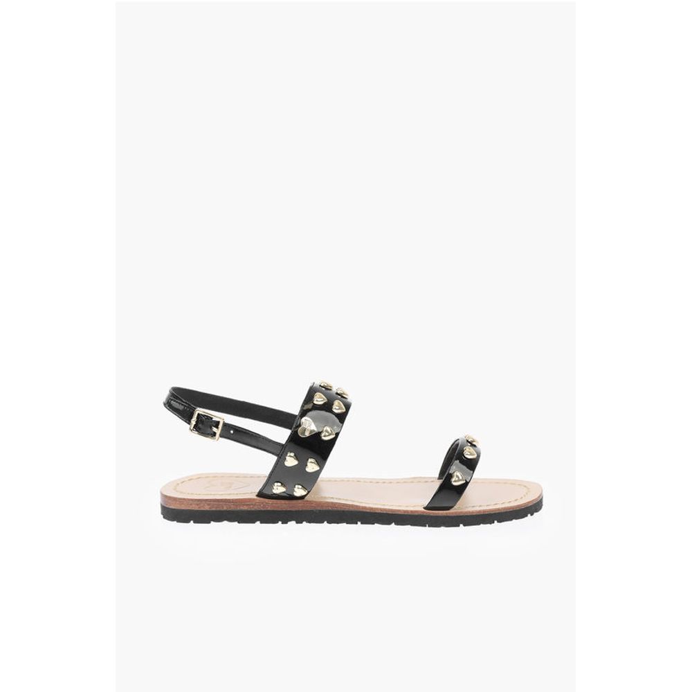 LOVE Patent Leather Flat Sandals with Heart Studs