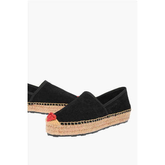 LOVE Suede Split Leather Platform Espadrilles with Heart Emd