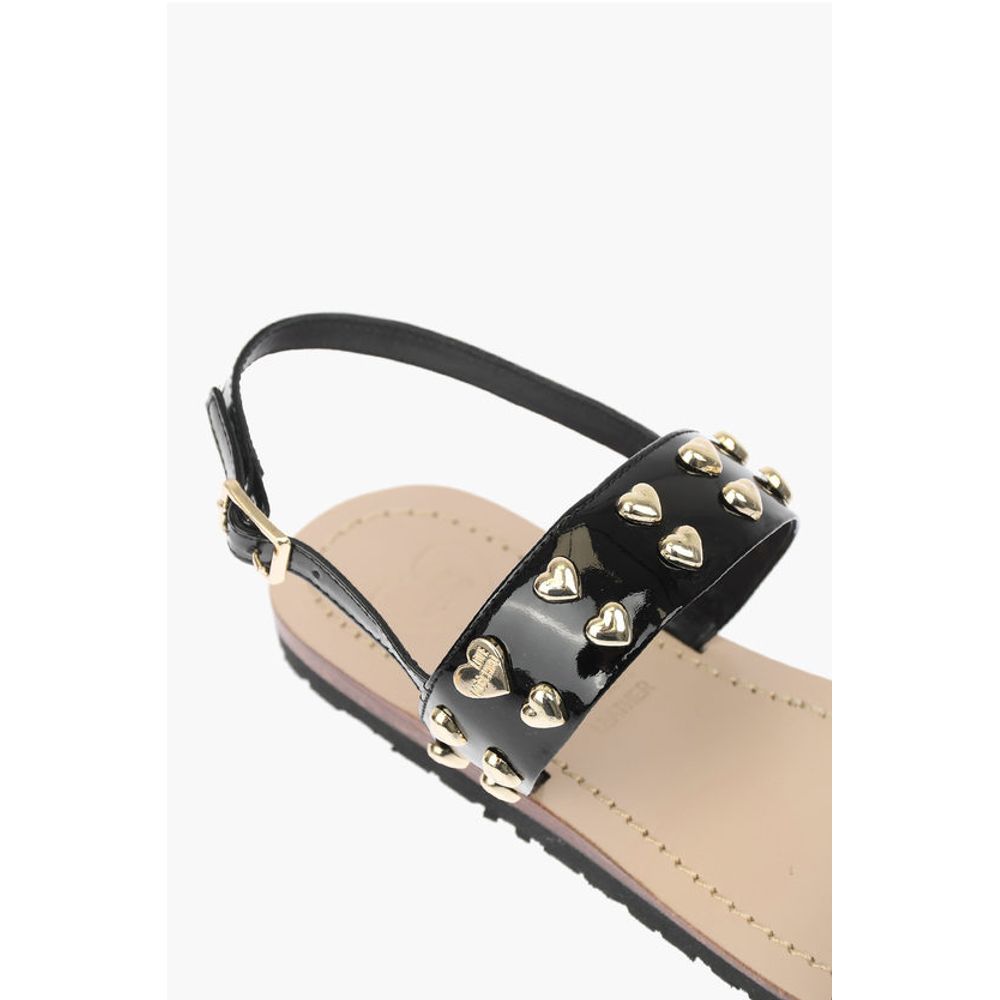 LOVE Patent Leather Flat Sandals with Heart Studs