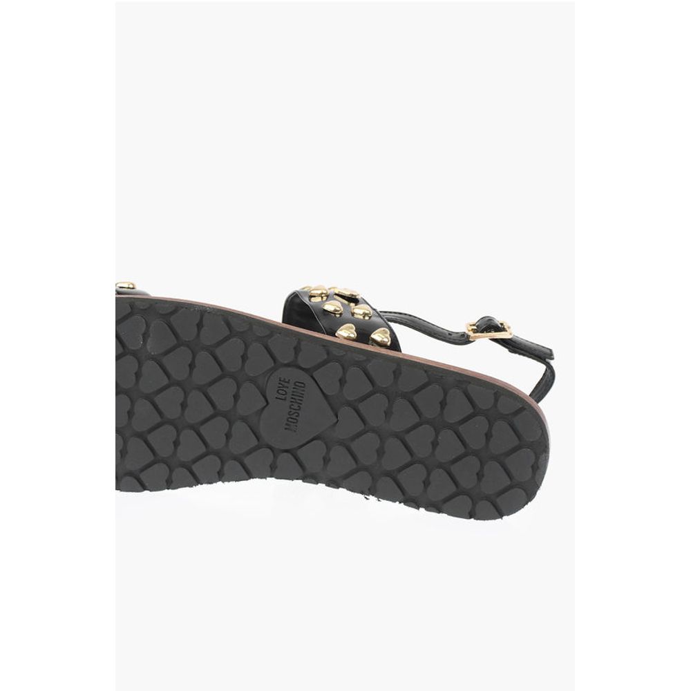 LOVE Patent Leather Flat Sandals with Heart Studs