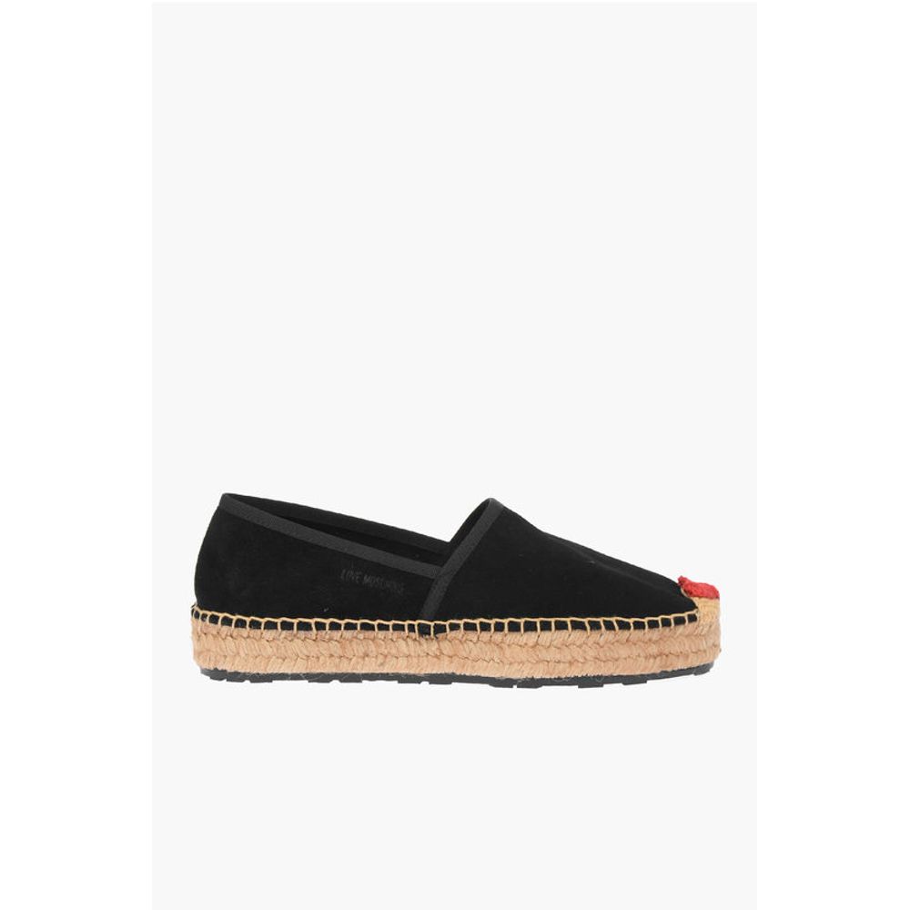 LOVE Suede Split Leather Platform Espadrilles with Heart Emd