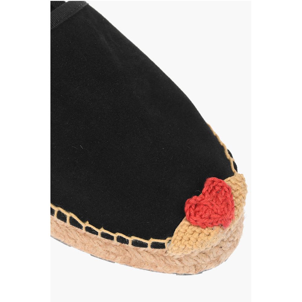 LOVE Suede Split Leather Platform Espadrilles with Heart Emd