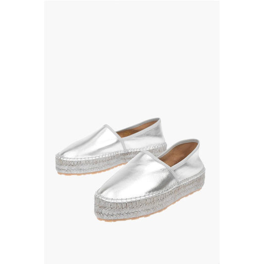 LOVE Laminated Leather Platform Espadrilles with Logo Engrav