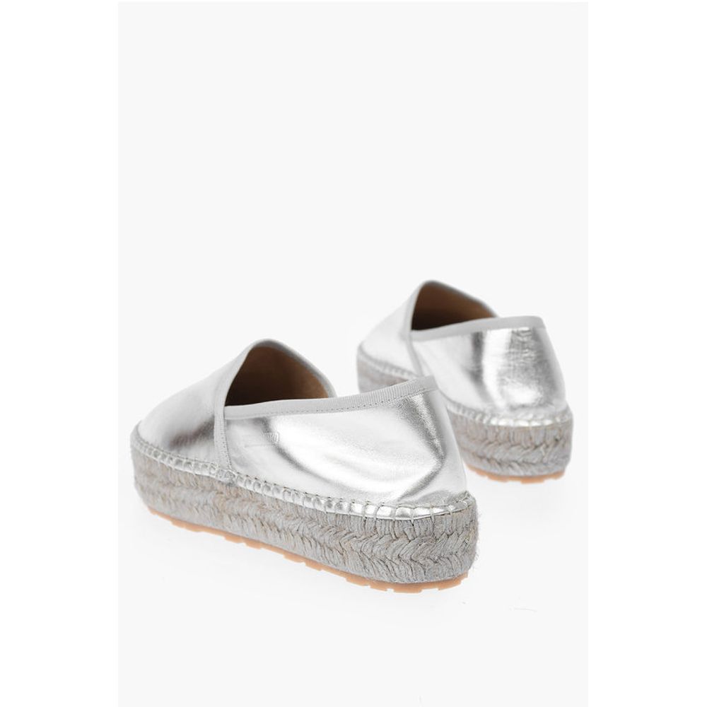 LOVE Laminated Leather Platform Espadrilles with Logo Engrav