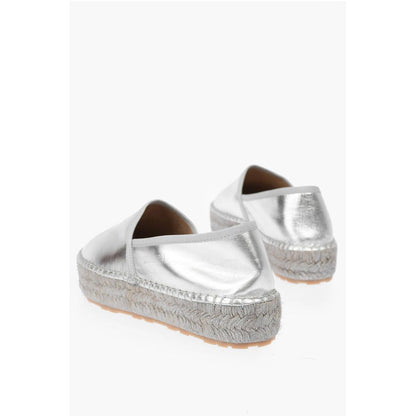 LOVE Laminated Leather Platform Espadrilles with Logo Engrav