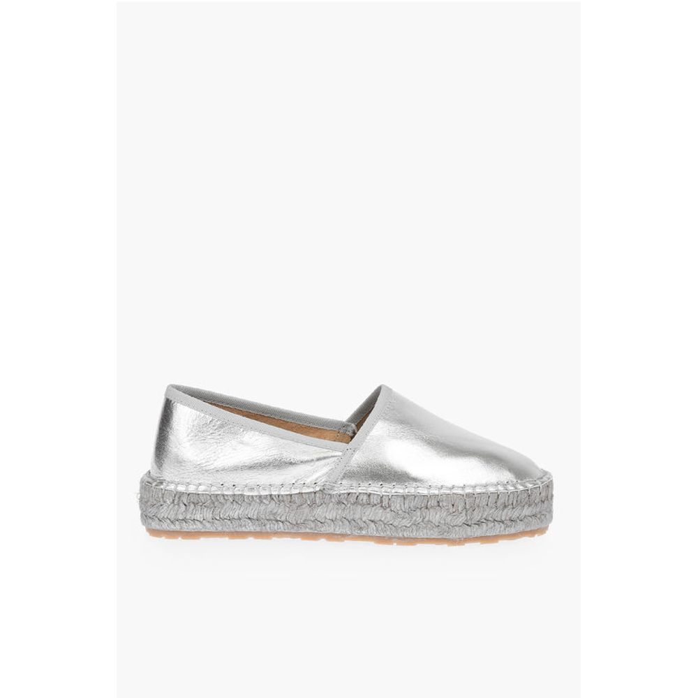 LOVE Laminated Leather Platform Espadrilles with Logo Engrav