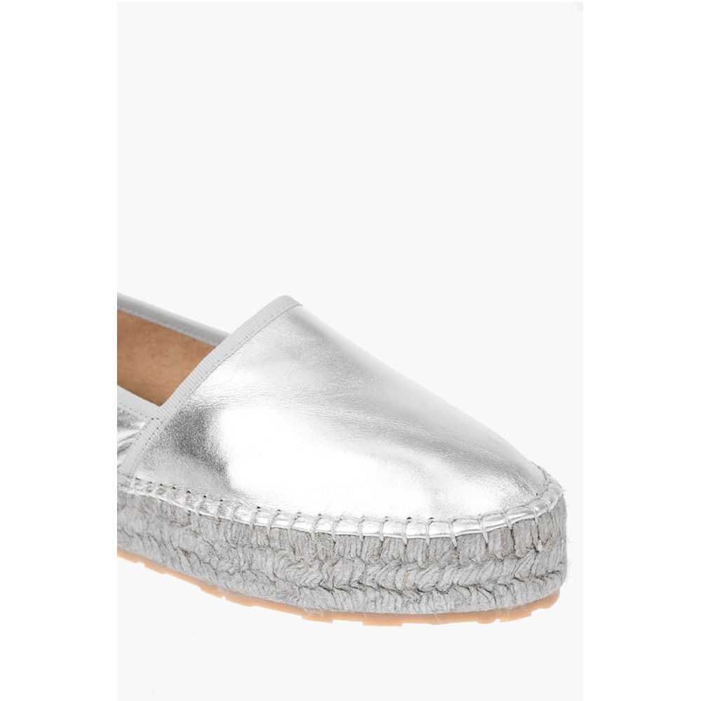 LOVE Laminated Leather Platform Espadrilles with Logo Engrav