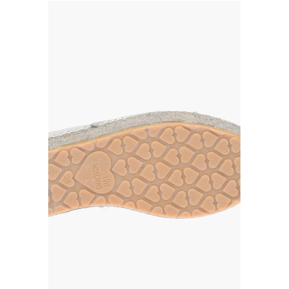 LOVE Laminated Leather Platform Espadrilles with Logo Engrav