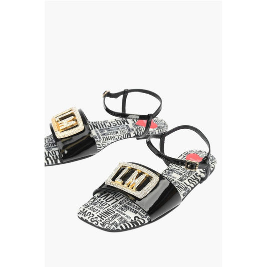 LOVE Patent Leather Flat Sandals with Logoed Jewel Detail