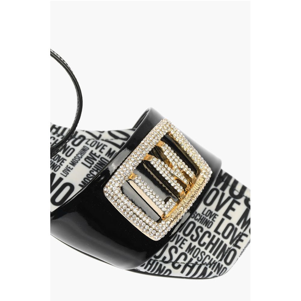 LOVE Patent Leather Flat Sandals with Logoed Jewel Detail